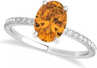 Allurez Oval Citrine & Diamond Hidden Halo Engagement Ring 14k White Gold (0.76ct)