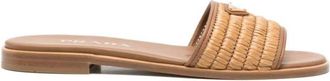Prada Stro Platte Sandalen - Dames - Sandalen - Beige - 40 EU - Schoenen