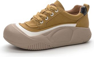 Generic Qynthra Womens Lightweight Sneakers Trainers Ladies Casual Comfortable Walking Shoes Platform Breathable Running Shoes Lace-up Fashion Sneakers,Yellow