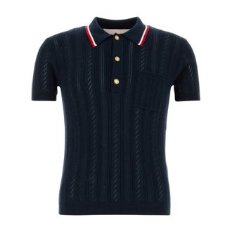 Valentino Garavani Polo Shirts, male, Blue, Size: XL Ribbed Cotton Polo Shirt with Embossed Detail