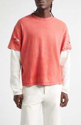 Stockholm Surfboard Club Distressed Box Layered Organic Cotton Logo T-Shirt in Signature Red at Nordstrom, Size X-Large
