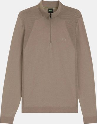 HUGO BOSS Mens BOSS Green Momentum-Lite Mens 1/4 Zip Funnel Neck Jumper - Light/Pastel Green 334 - Brown - Size: 40