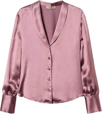 Twinset Overhemden, Dames, Roze, L, Camicia con collo a scialle