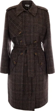 Liu Jo Classic Camel Check Long Coat with Adjustable Waistbelt