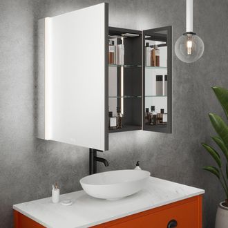 Loops 800 x 700mm IP44 LED Twin Bathroom Mirror Cabinet - Bluetooth Speaker & Demister