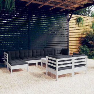 vidaXL Muebles De Jard&iacute;n 10 Pzas Con Cojines Blanco Madera Maciza Pino Vidaxl