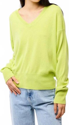 Majestic International Cashmere Long Sleeve V-Neck Sweater In Chartreuse