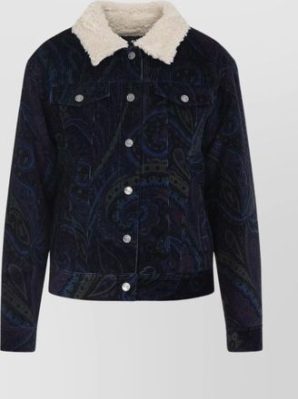 Etro printed cotton jacket shearling collar