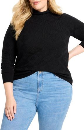 Nic+Zoe Diamond Stitch Funnel Neck Sweater in Black Onyx at Nordstrom, Size 1 X