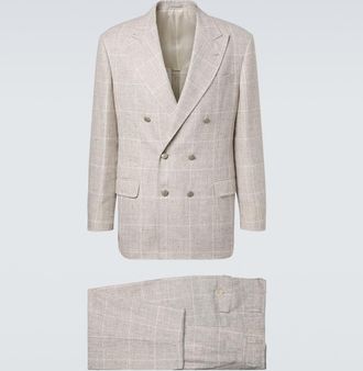 Brunello Cucinelli Traje en mezcla de lino a cuadros Pr&iacute;ncipe de Gales