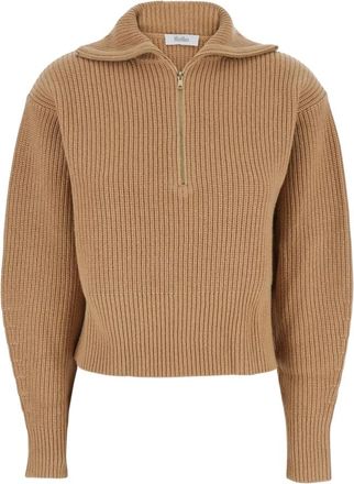 Max Mara Nadar Zip Sweater - Dames - Coltruien - Beige - L - Wol - Truien & Vesten