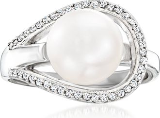Ross-Simons 9-9.5mm Cultured Pearl and. Diamond Ring in Sterling Silver