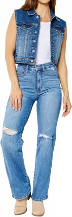 Judy Blue High Waist Tummy Control Knee Destroy Straight Jeans In Blue