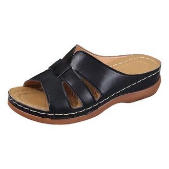 Generic Womens Hollow Solid Color Fashion Thick Soled Slippers Non Slip and Lightweight Womens Sandals Open Toe Wedge Sandals With Arch Support (6.5)