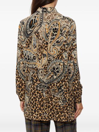 Etro Paisley and Leopard Print Silk Shirt - Brown