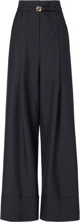 Fendi Broeken - Dames - Wijde Broeken - Blauw - XS - Wol - Broeken