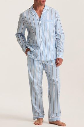 Petite Plume Classic Stripe Cotton Twill Pajamas in Blue at Nordstrom, Size X-Large