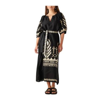 Greek Archaic Kori Dames, Jurken, Zwart, Maat: XS Linnen