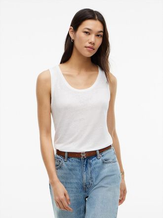Tommy Hilfiger Womens Linen-Blend Jersey Tank Top - Optic White - XXL