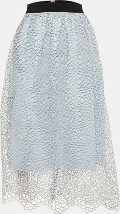 Self Portrait Blue Daisy Guipure Lace Midi Skirt
