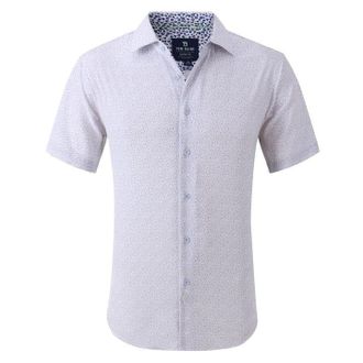 Tom Baine Performance Dress Shirt Mens White Geometric Short Sleeve UPS750