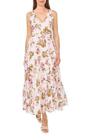 Ted Baker Floral Sleeveless Belted Cotton Maxi Dress in Ultra White at Nordstrom Rack, Size 10