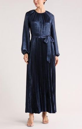 SIMKHAI Varenya Long Sleeve Pleated Maxi Dress in Midnight at Nordstrom Rack, Size 6