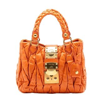 Miu Miu Pre-owned Handbags, female, Orange, Size: ONE SIZE Pre-owned Vintage Quilted Leather Satchel Bag