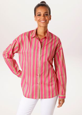 Aniston Hemdbluse ANISTON CASUAL, Damen, Gr. 36, pink, rosa, gelb, smaragdgr&uuml;n, Web, Obermaterial: 100% Baumwolle, bedruckt, gestreift, oversize Po-bedeckend,