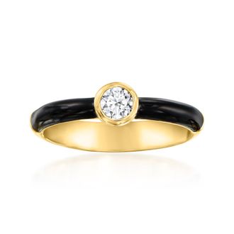 Ross-Simons Bezel-Set Lab-Grown Diamond Ring With Black Enamel in 18kt Gold Over Sterling