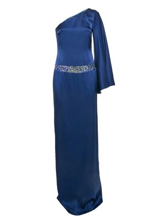 Nicole Miller one-shoulder silk maxi dress - women - Silk - M - Blue