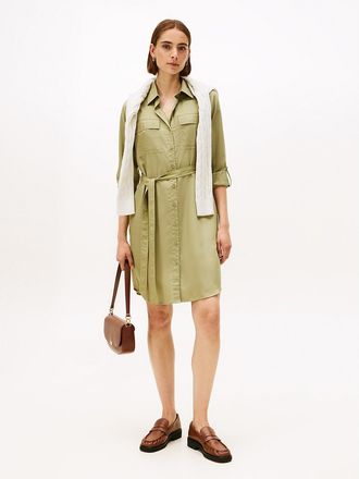 Tommy Hilfiger Womens Long-Sleeve Belted Utility Shirtdress - Green - XXL