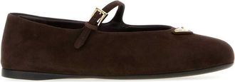Prada Womens Dark Brown Suede Ballerinas Moro Ballerine Flat Shoes