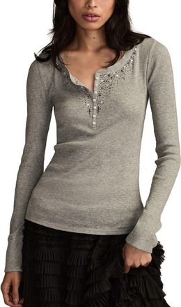 Lucky Brand Beaded Henley in Heather Grey at Nordstrom, Size Xx-Large