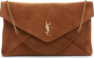 Saint Laurent Extra Large Cassandre Suede Pouch on a Chain in Caramel Cognac at Nordstrom