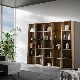 Itamoby Libreria in legno Noce 227x200h cm con 5 elementi e vani trapezoidali trek
