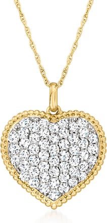 Ross-Simons Pave Diamond Heart Pendant Necklace in 14kt Yellow Gold