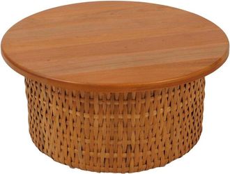 Hhg [nunca Usado] Mesa De Centro Hhg-335, Mesa Auxiliar, Mesa De Sof&aacute;, Mesa De Sal&oacute;n, Madera De Caoba, Rat&aacute;n, Redonda, &Oslash; 75 Cm