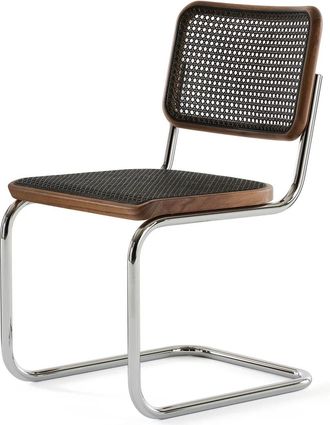 Thonet S 32 V Stuhl, Chrom / Nussbaum / Rohrgeflecht mit Kunststoffst&uuml;tzgewebe dark melange