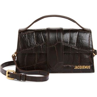 Jacquemus Le Grand Bambino Croc Embossed Leather Crossbody Bag in Dark Brown 880 at Nordstrom