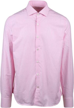 Ghirardelli White And Pink Striped Regular Fit Shirt
