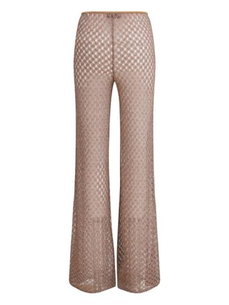 Missoni openwork flared trousers - women - Rayon/Metallised Fibres - 44 - Brown