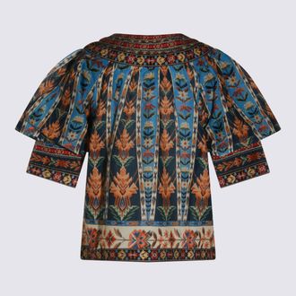 Farm Rio Womens Top Embroidered Tapestry Blue _100 % Co