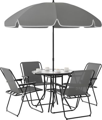 OEM Conjunto De Muebles De Jard&iacute;n De 6 Piezas Con Mesa Redonda Sillas Plegables Y Sombrilla Para Patio Y Terraza Color Gris