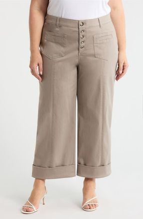 Wit & Wisdom Skyrise Exposed Button Cuffed Wide Leg Twill Pants in Moonrock at Nordstrom, Size 20W