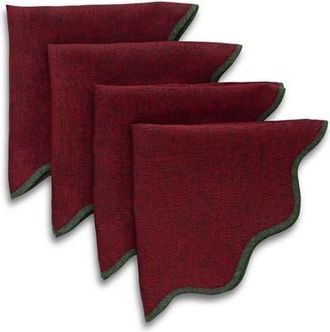 Solino Home Linen Dinner Napkins Set of 4, 20 x 20 Inch for Dining Table, Holiday and Everyday Table Decor - Giselle Scallop Edge in Forest Green And