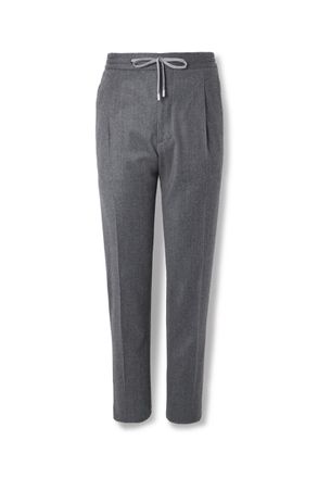 Lardini Straight-Leg Pleated Stretch Virgin Wool and Cashmere-Blend Drawstring Trousers