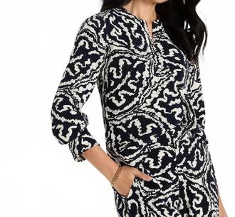 Nic+Zoe Leaf Double Crepe Top In Indigo Multi