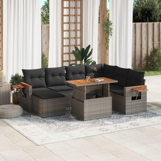 vidaXL Vidaxl - Set De Sof&aacute;s De Jard&iacute;n 8 Pzas Y Cojines Rat&aacute;n Sint&eacute;tico Gris