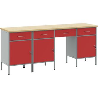 vidaXL Mobile da lavoro con cassetto 4 pcs Rosso 200 x 55 x 85 cm vidaXL
